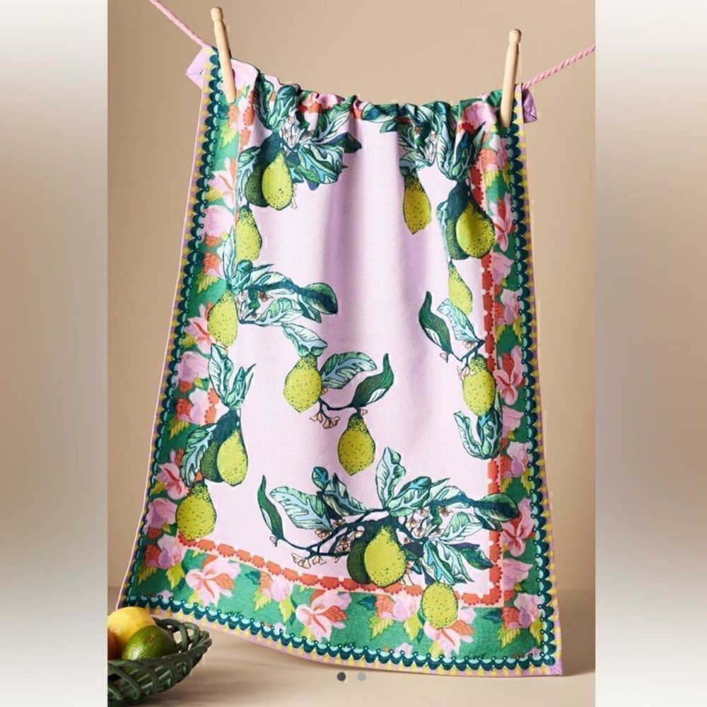 Anthropologie Alexandra Farmer The Flock Dish Towel Lavender * 28"L, 21"W